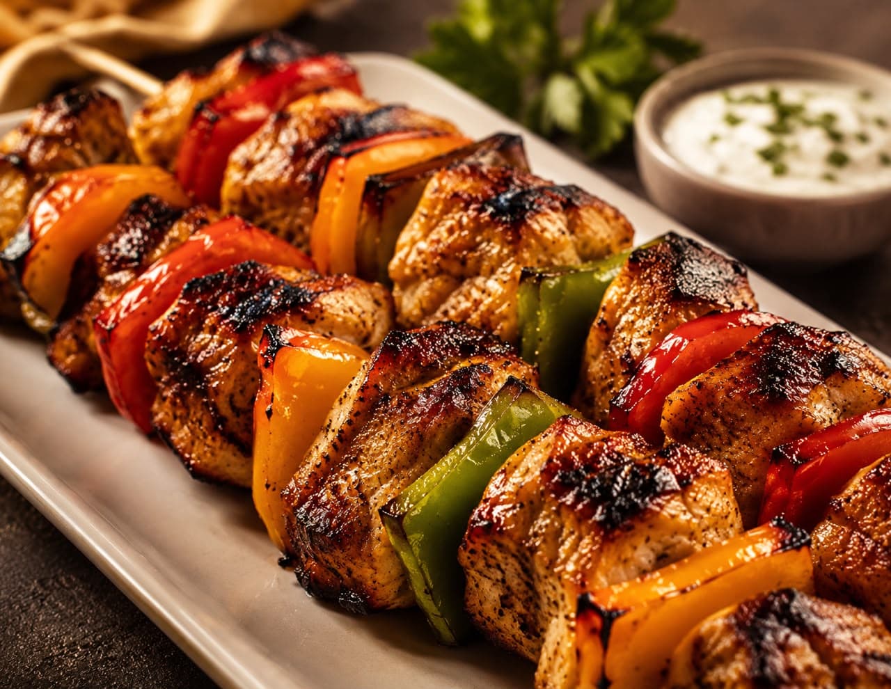 Lebanese Chicken Kebab with Flatbread & Yoghurt Sauce